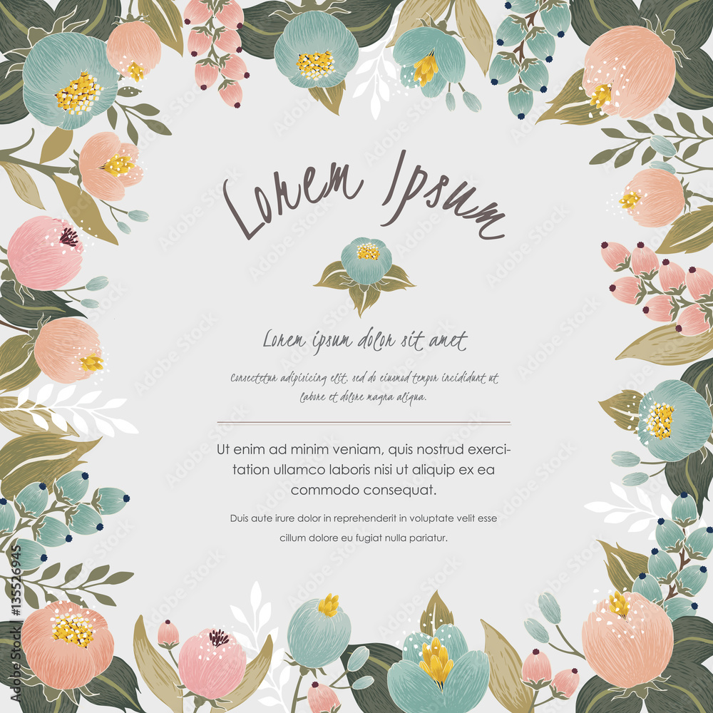  Vector illustration of a beautiful floral border with spring flowers for invitations and birthday cards 