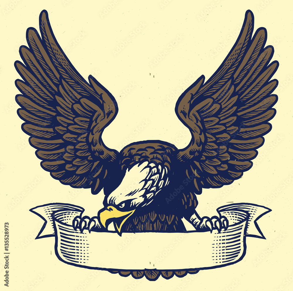 Obraz premium ręka styl rysowania orła chwycić wstążkę