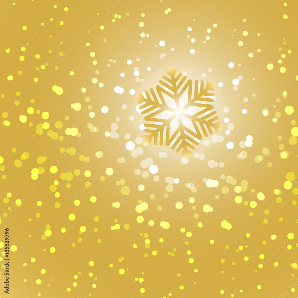Fototapeta premium Gold snowflake and snow abstract background