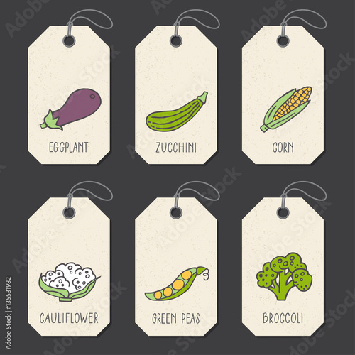Set of tags or label templates with hand drawn vegetable