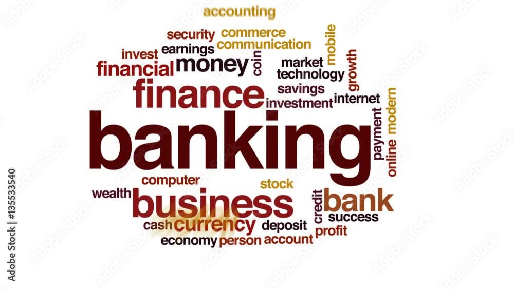 Banking animated word cloud, text design animation. Banking animated word cloud, text design animation.