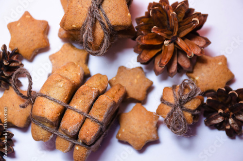 Homemade rye cookies star shaped stack tied with brown rope