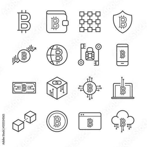 Blockchain, Cryptocurrency icons set