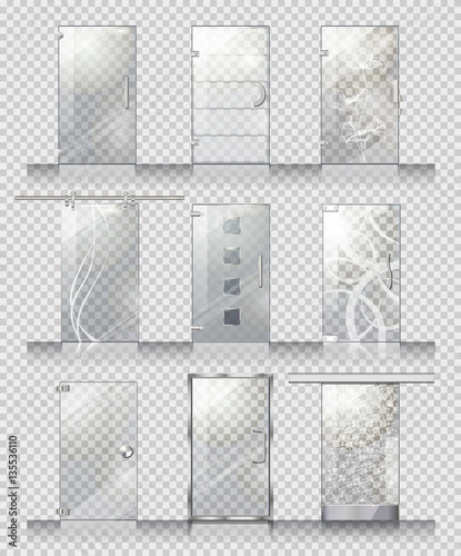 Set of Various Types of Contemporary Glass Doors