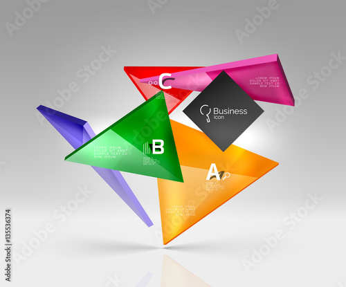 Vector glass triangles composition on grey 3d background