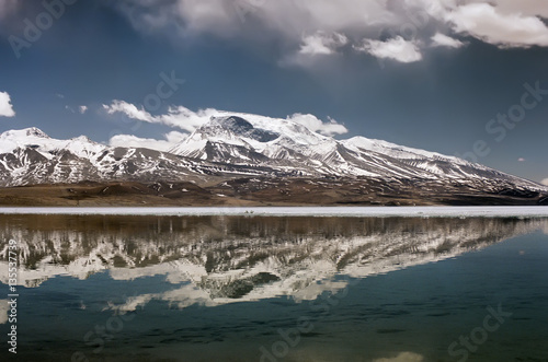 The shore of sacred Rakshastal lake (4541 m) near Gurla-Mandhata Mount (7694 m) in Western Tibet. photo