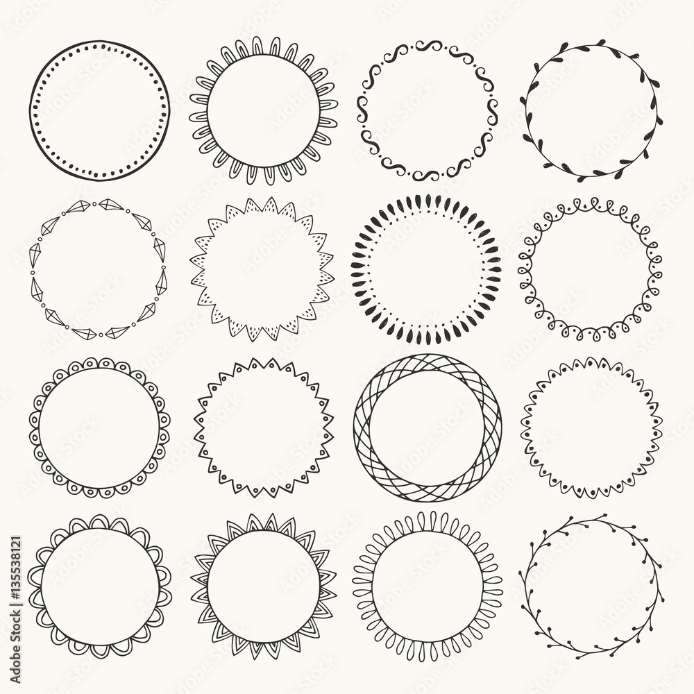 Set of hand drawn black frames. Round borders. Vector isolated. Set of hand drawn black frames. Round borders. Vector isolated.
