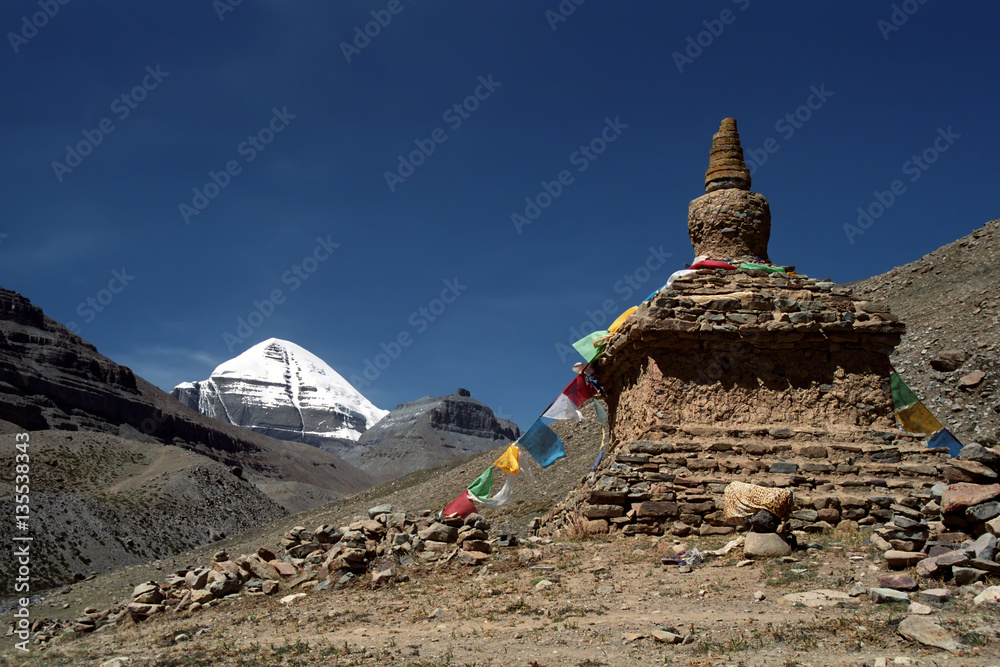 View to the South Face of sacred Mount Kailash in Western Tibet.