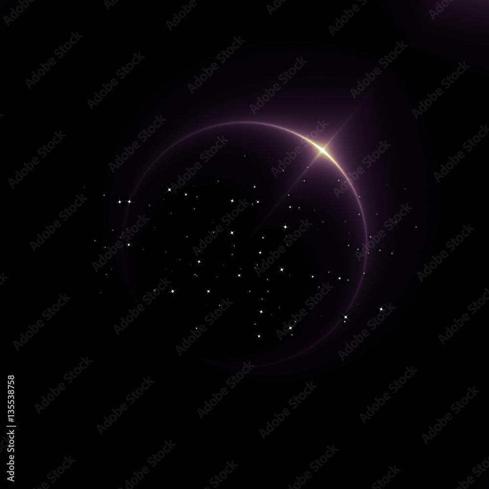 illustration of a planet eclipse in deep outer space with stars