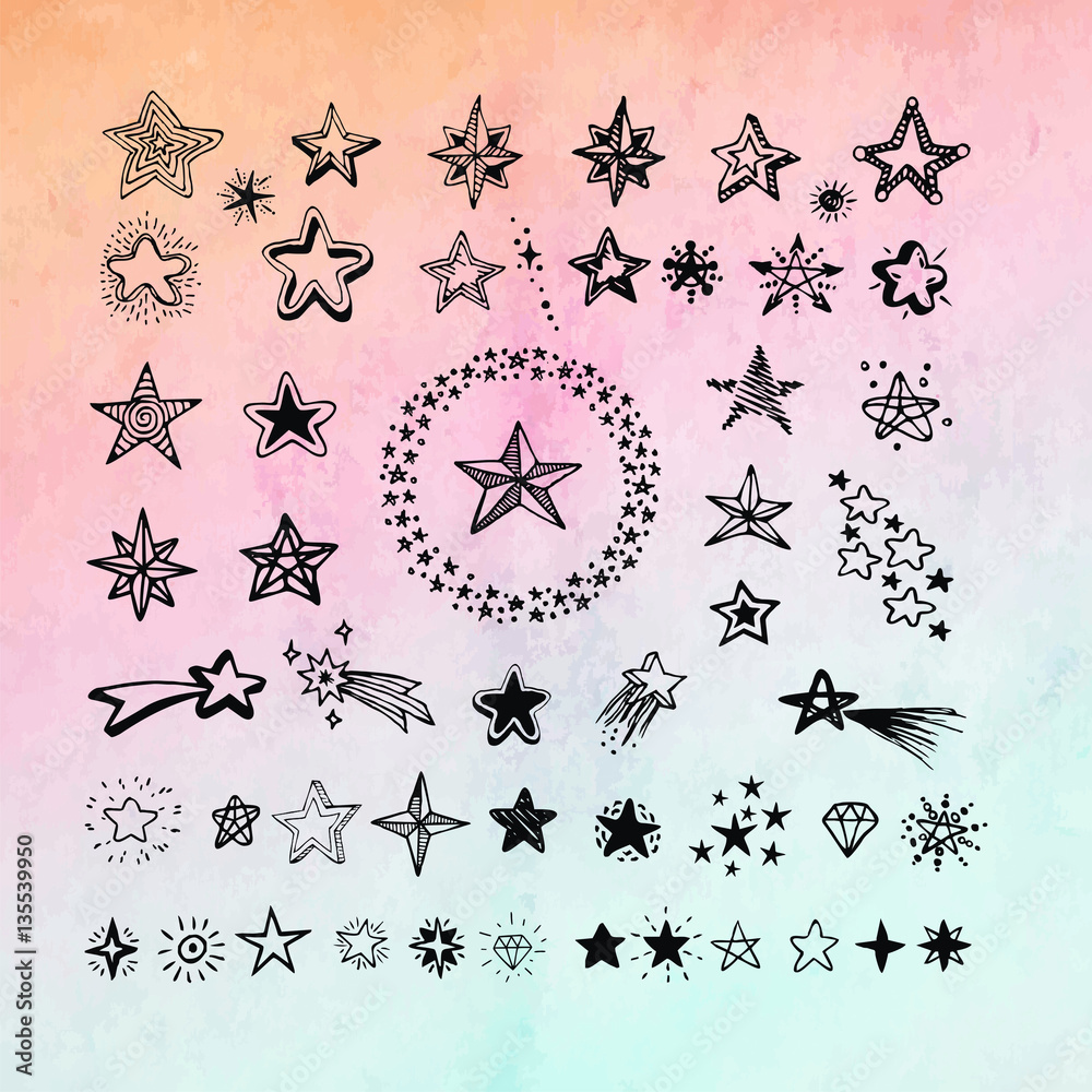 Star icons and pictogram. Collection black star shapes