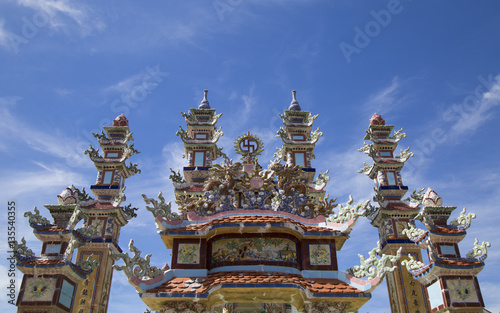 Traditional ceramic and pottery material details used to decorate Vietnamese tomb in An Bang 'the City of Tomb' travel destination, Hue ancient capital, Vietnam