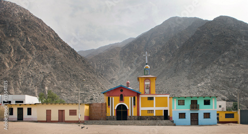 City of Antioquia Peru South America. Mountains. Colorful village with church. Province of Huarochirí photo