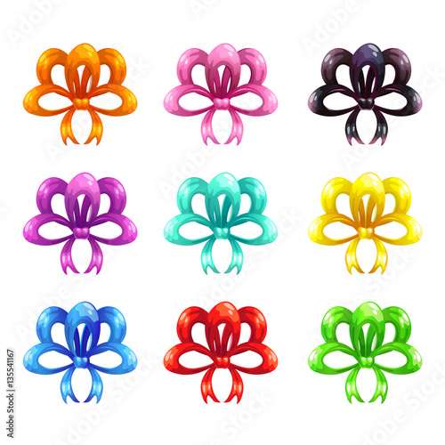 Colorful glossy bows icons set.