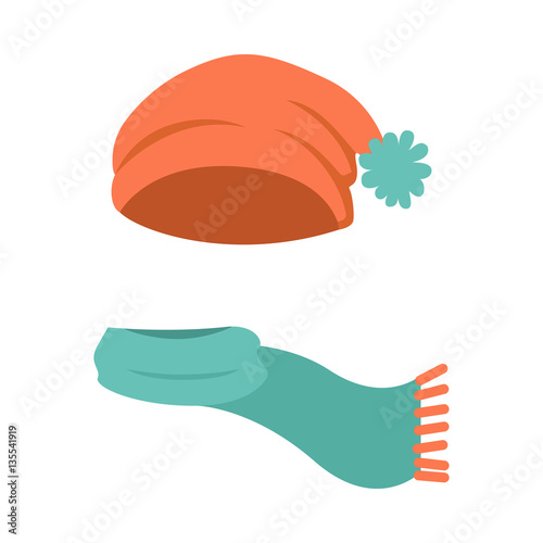 Hat. Modern Winter Orange Headwear and Green Scarf