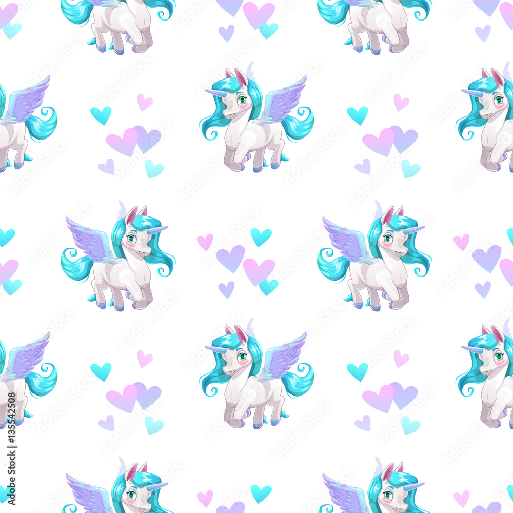 Seamless pattern with cute cartoon pegasus Seamless pattern with cute cartoon pegasus