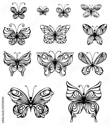 Vector set of vintage butterflies. © Maljuk