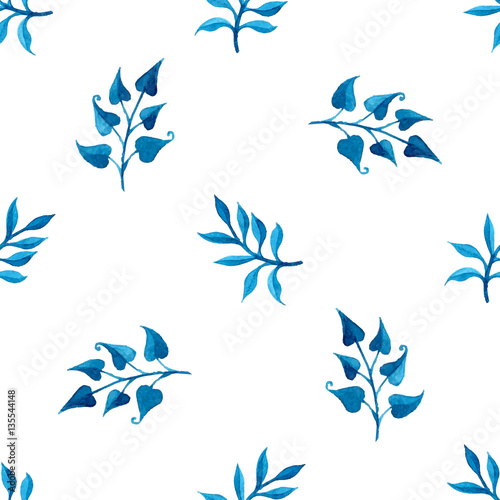 Watercolor blue seamless pattern.