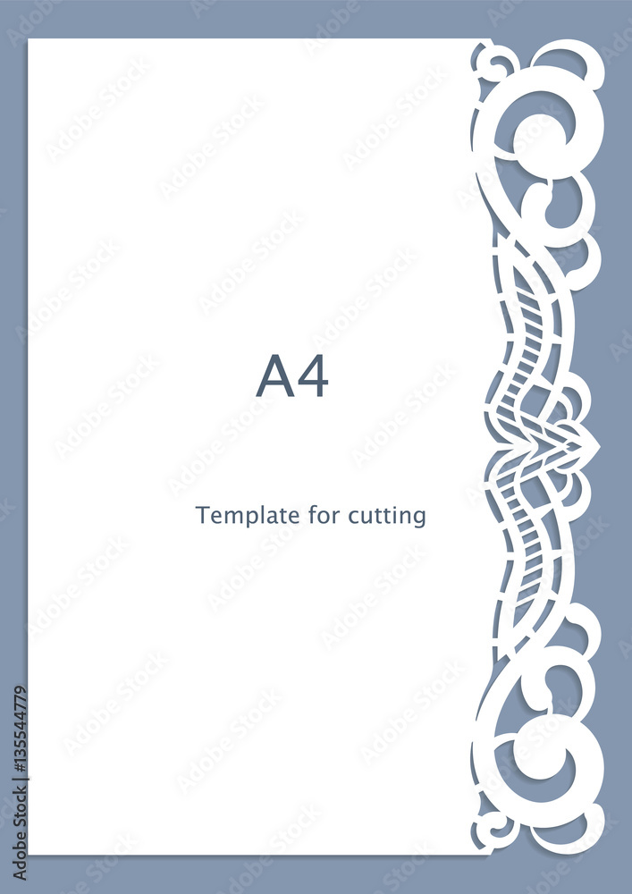 Naklejka premium A4 paper lace greeting card, wedding invitation, cut-out template, template congratulation, perforation pattern, laser cutting template, vector