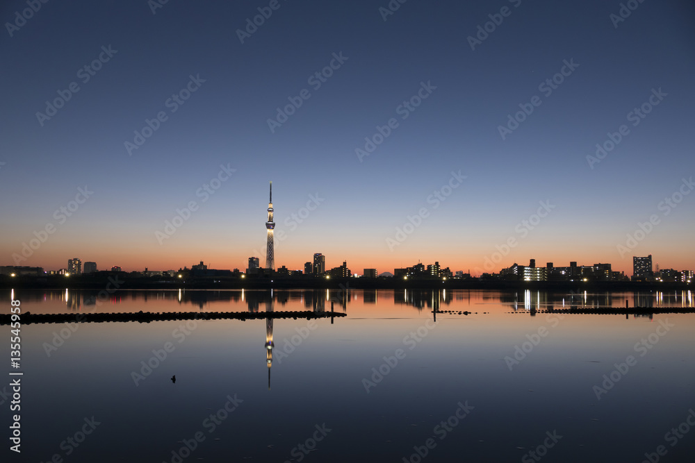 東京スカイツリー　夕暮れ　夜空