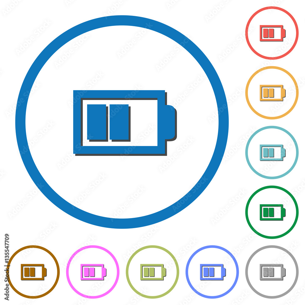 Half battery with two load units icons with shadows and outlines Half battery with two load units icons with shadows and outlines
