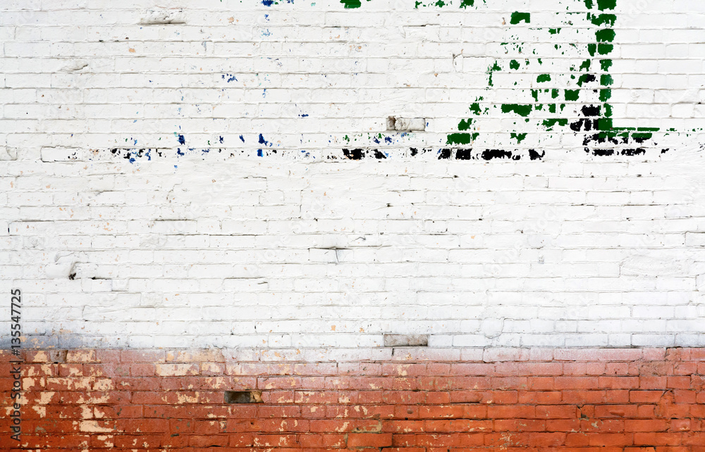 White and red brick wall urban Background.