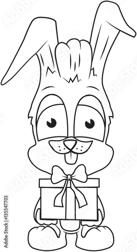 Cute rabbit boy with a gift box outline