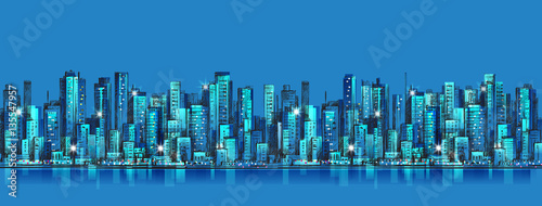 Night city skyline, vector illustration