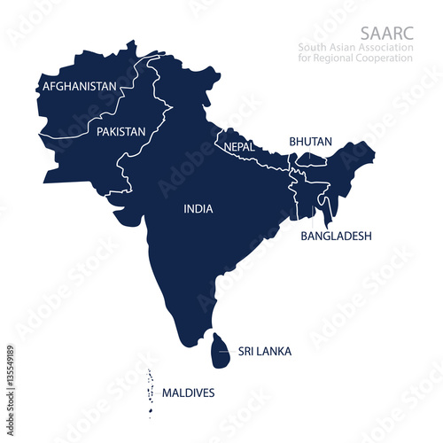 Map of South Asian Association for Regional Cooperation (SAARC)
