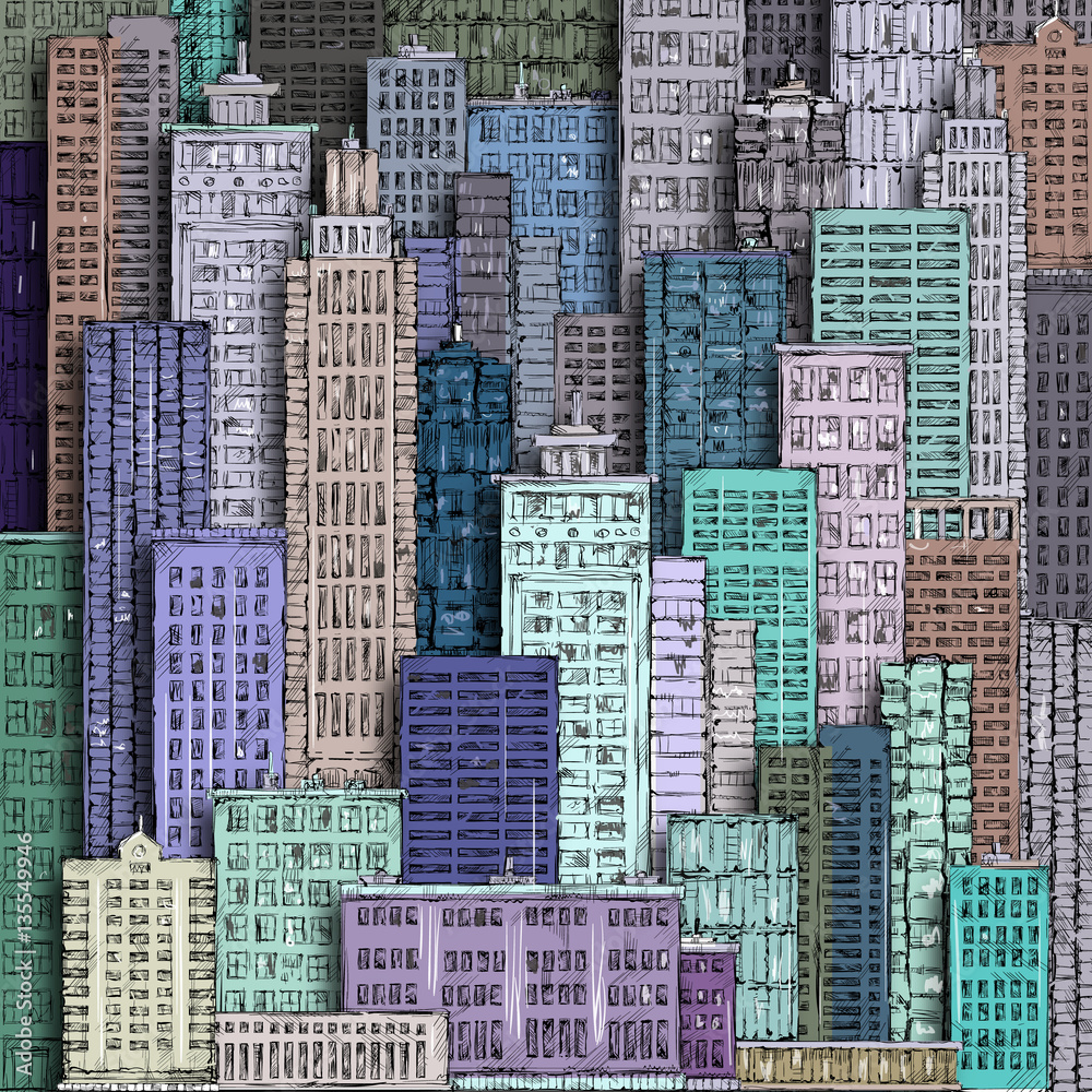 Obraz premium City landmark. Hand-drawn background.