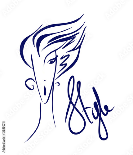 Beautiful young woman face with hair isolated. Vector illustration hand drawn.