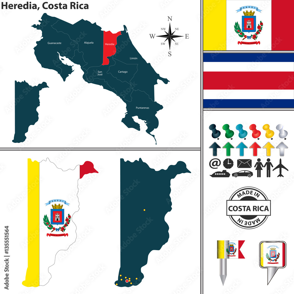Map of Heredia, Costa Rica Stock Vector  Adobe Stock