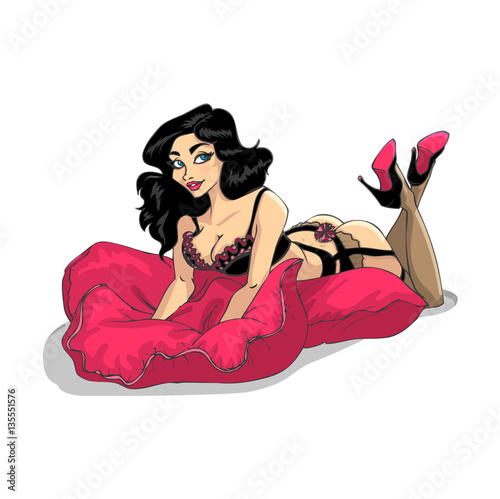 Sexy girl illustration with pillow