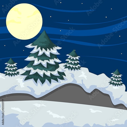 Winter Snow background with trees illustration