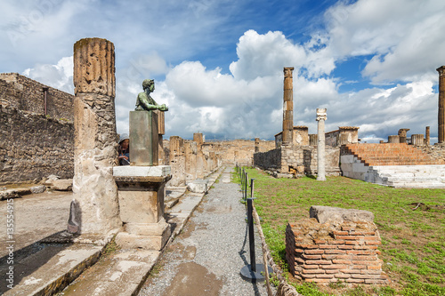 Sunny view of Pompeii, which was destroyed in 79BC by the eruption of volcano Vesuvius, Campania region, Italy. photo