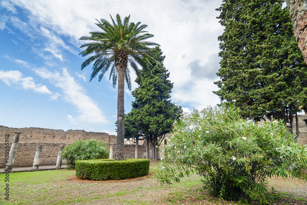 Fototapeta premium Cloudy view of Pompeii, which was destroyed in 79BC by the eruption of volcano Vesuvius, Campania region, Italy.