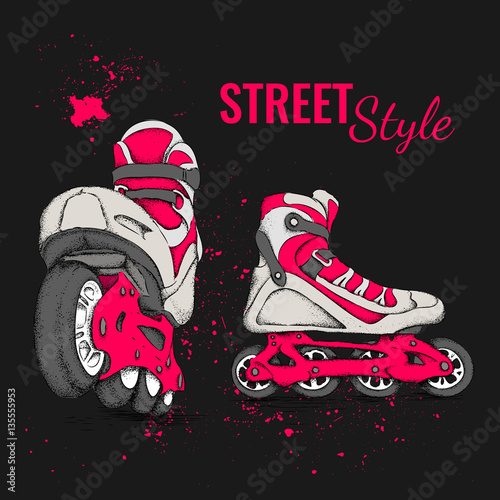 Roller Skate And Grunge Texture Background. Vector Illustration.
