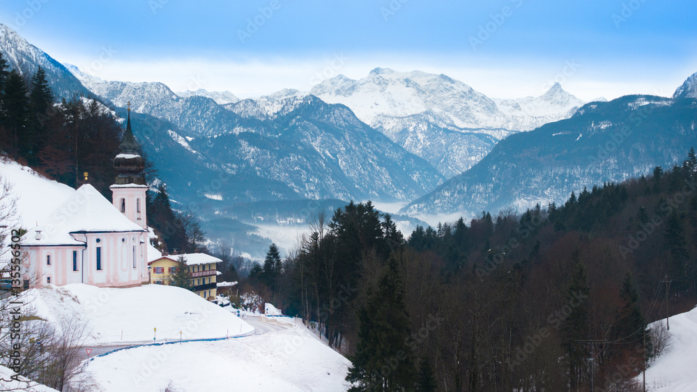 Wallfahrtskirche Maria Gern, Berchtesgaden, Deutschland im Winter 