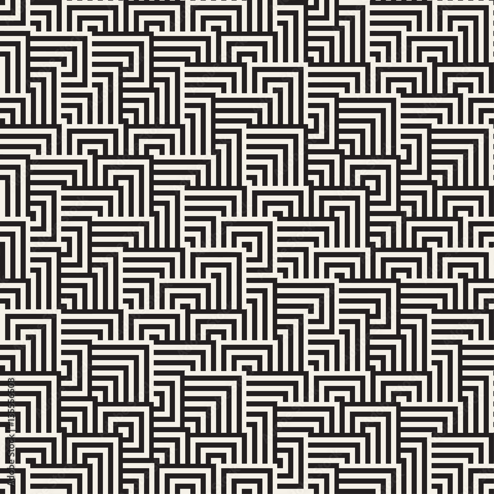 Maze Tangled Lines Contemporary Graphic. Vector Seamless Black and White Pattern.