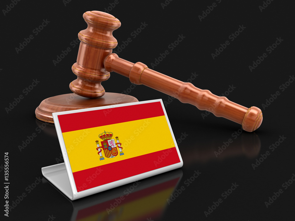 3d wooden mallet and Spanish flag. Image with clipping path