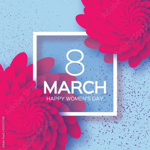 Mother's Day. Pink Paper flower. 8 March. Square frame
