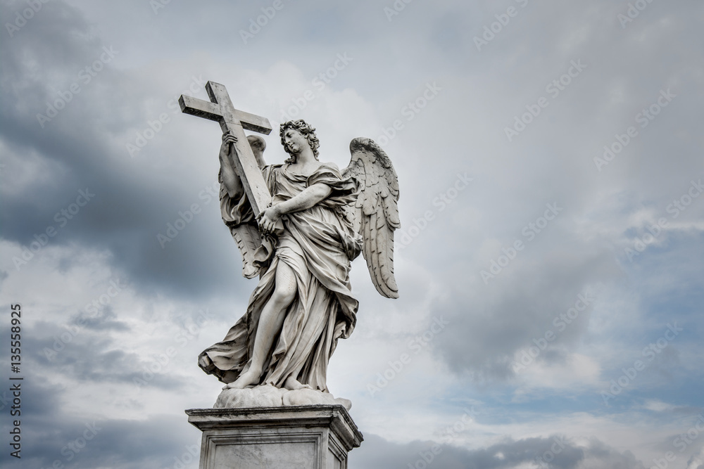 Fototapeta premium Holy angel with the cross, at Ponte Sant' Angelo, Rome, Italy.