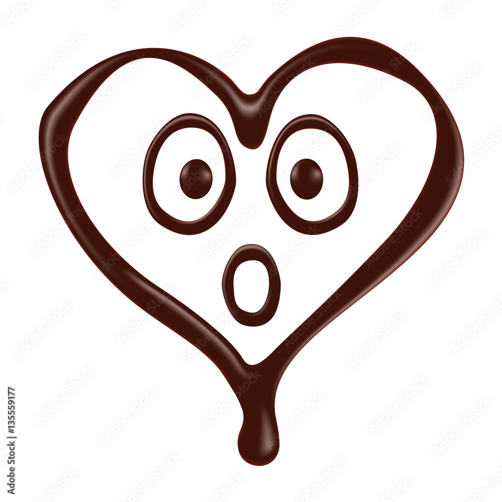 Chocolate heart shape smiley face on white background Stock Vector