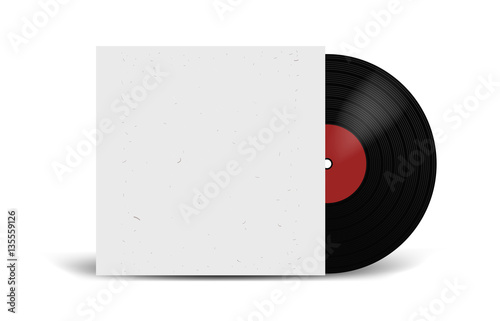 Realistic Vinyl Record with Cover Mockup. Disco party. Retro design. Front view.