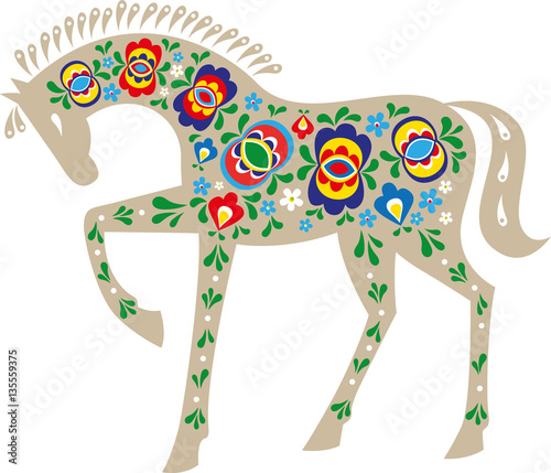 Canvas-taulu Horse with Moravian folk ornaments