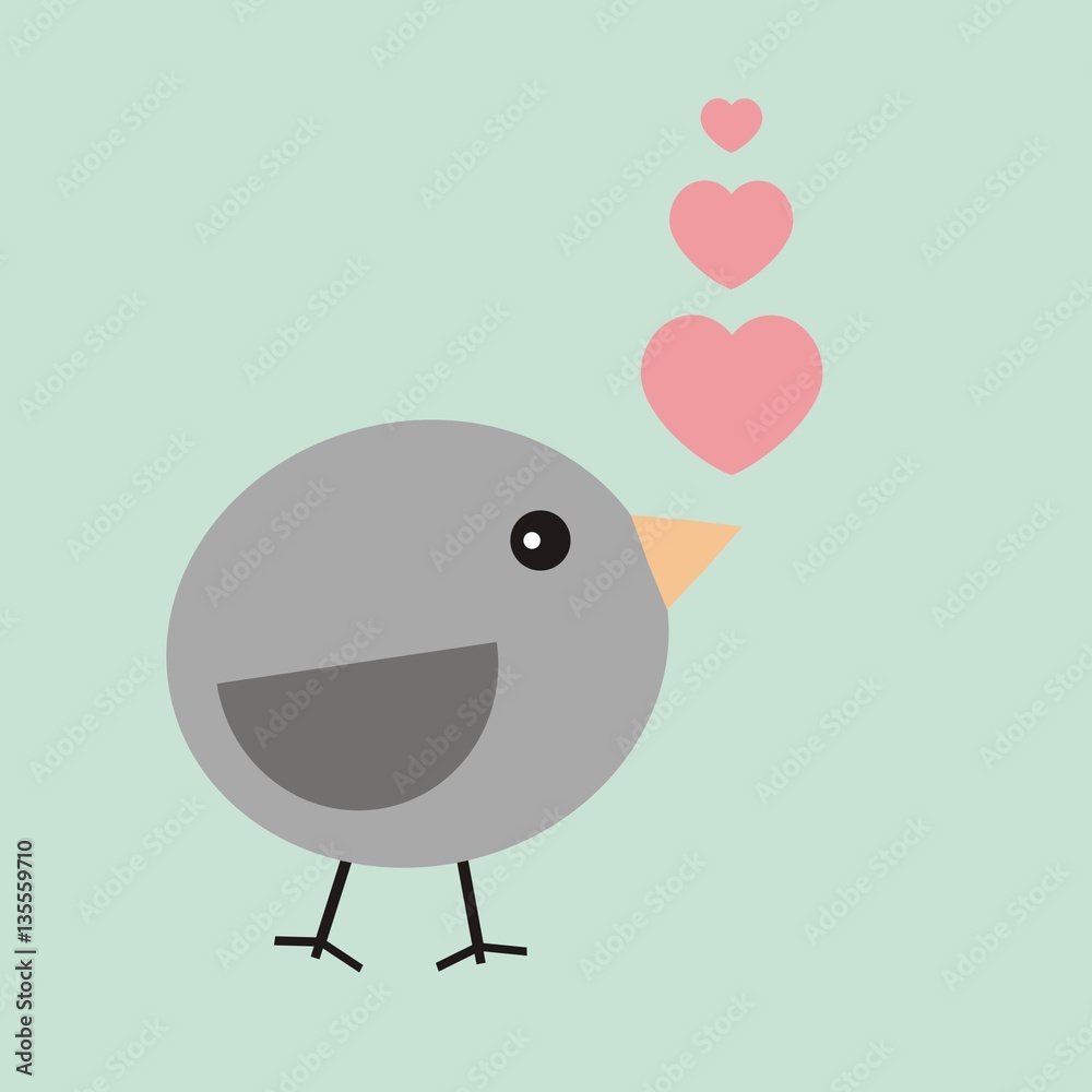 Cute bird with heart on blue background. Cute bird with heart on blue background.