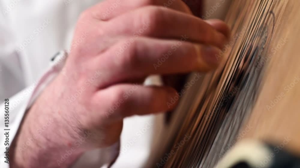 Kobza Hand Playing On Bandura. Close Up Kobza Hand Playing On Bandura. Close Up
