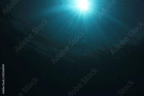 Underwater sunburst and ocean background photo
