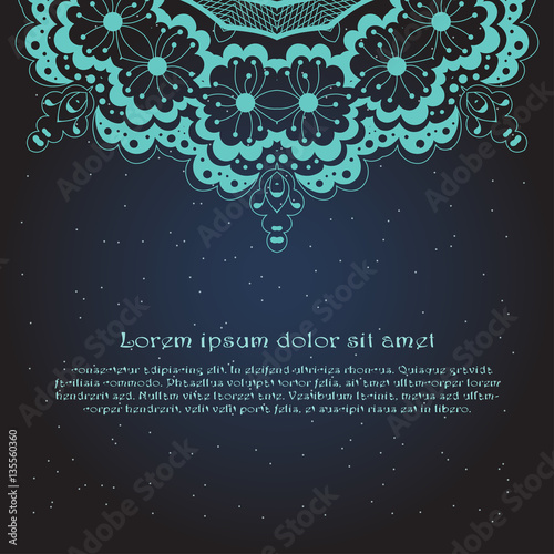 Vector template with mandala design element. Luxury lace pattern in oriental boho style. Round ornament. Decorative vintage print.
