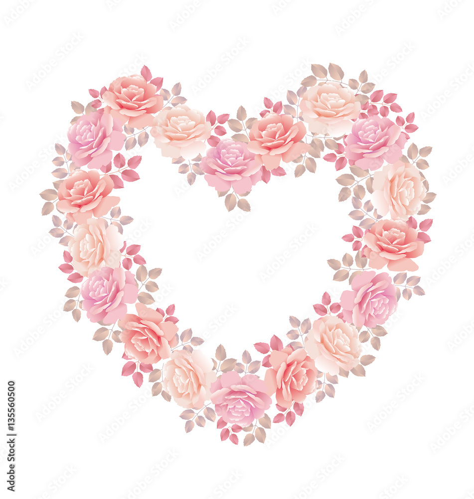 tender color pink rose bouquet in heart shape. elegant vector il