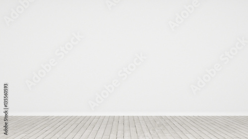 Leere Raum mit weisser Wand und Holzfussboden photo
